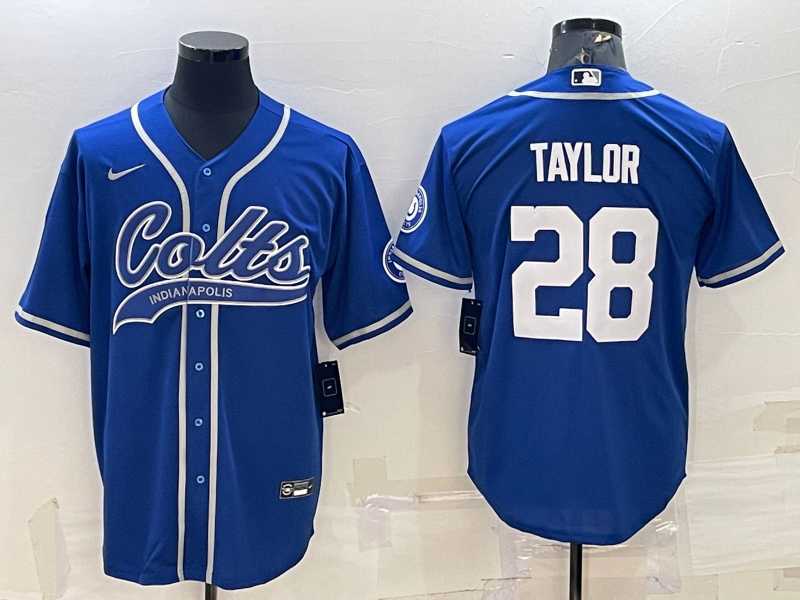 Men%27s Indianapolis Colts #28 Jonathan Taylor Blue With Patch Cool Base Stitched Baseball Jersey->green bay packers->NFL Jersey